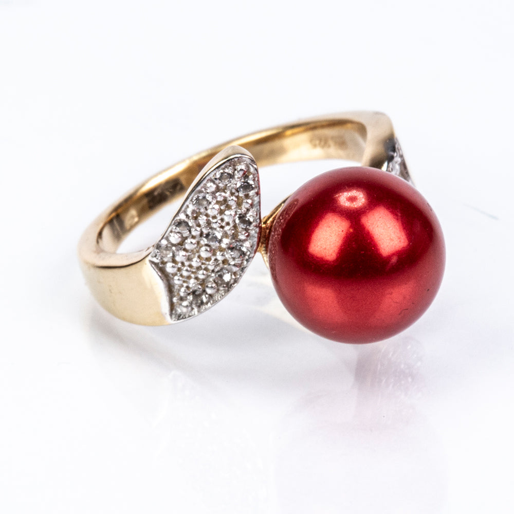 Goldplattierter Silberring mit roter Süßwasserperle und weißem Topas 3 
