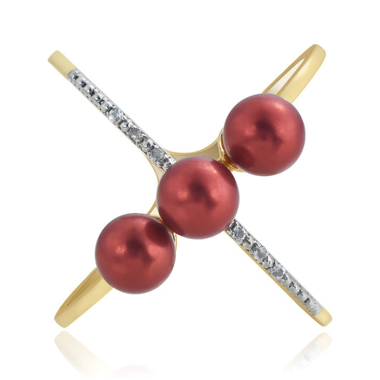 Goldplattierter Silberring mit roter Süßwasserperle und weißem Topas