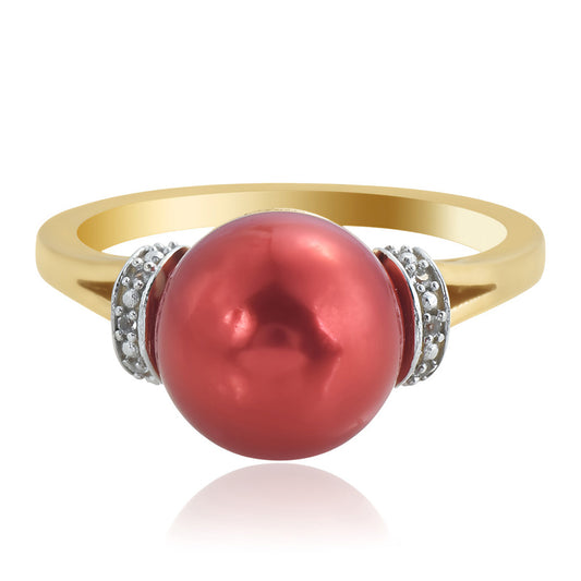 Goldplattierter Silberring mit roter Süßwasserperle und weißem Topas