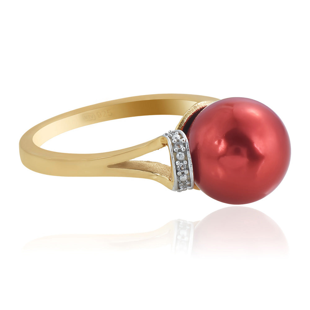 Goldplattierter Silberring mit roter Süßwasserperle und weißem Topas 3 