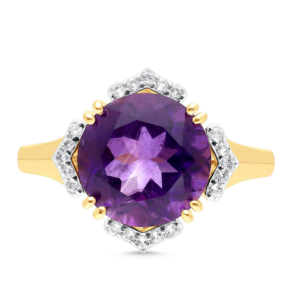 Goldplattierter Silberring mit marokkanischem Amethyst und weißem Topas