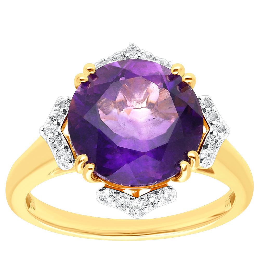 Goldplattierter Silberring mit marokkanischem Amethyst und weißem Topas 2 