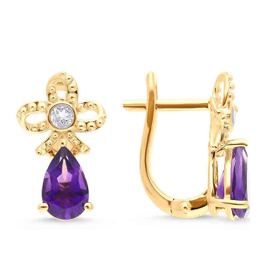 Goldplattierte Silberohrringe mit marokkanischem Amethyst und weißem Topas