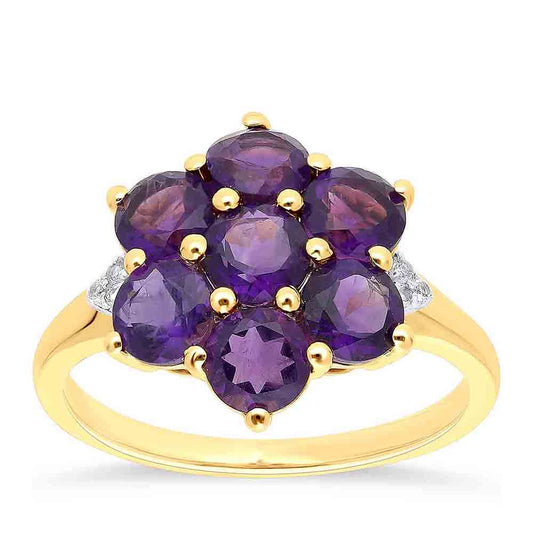 Goldplattierter Silberring mit marokkanischem Amethyst und weißem Topas