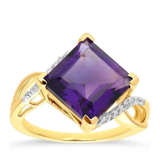 Goldplattierter Silberring mit marokkanischem Amethyst und weißem Topas