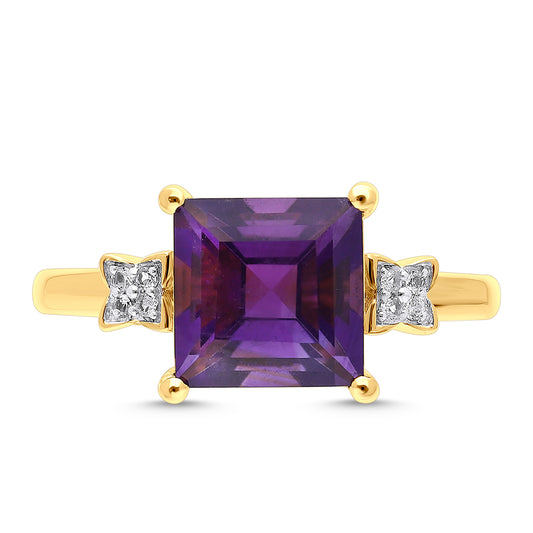 Goldplattierter Silberring mit marokkanischem Amethyst und weißem Topas