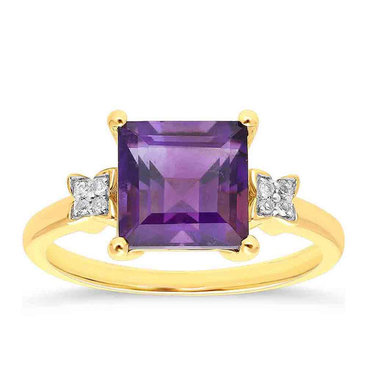 Goldplattierter Silberring mit marokkanischem Amethyst und weißem Topas