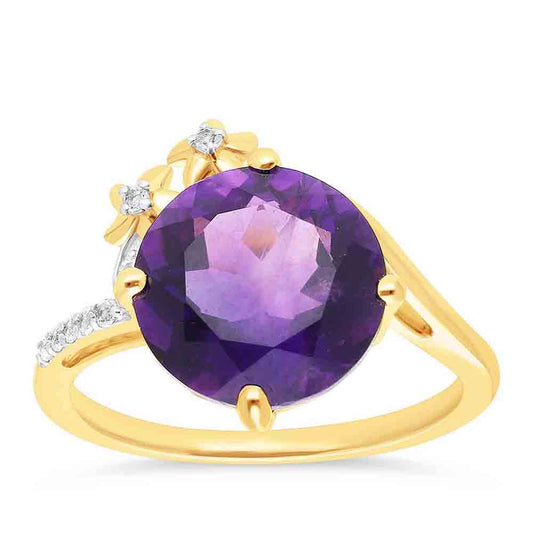 Goldplattierter Silberring mit marokkanischem Amethyst und weißem Topas