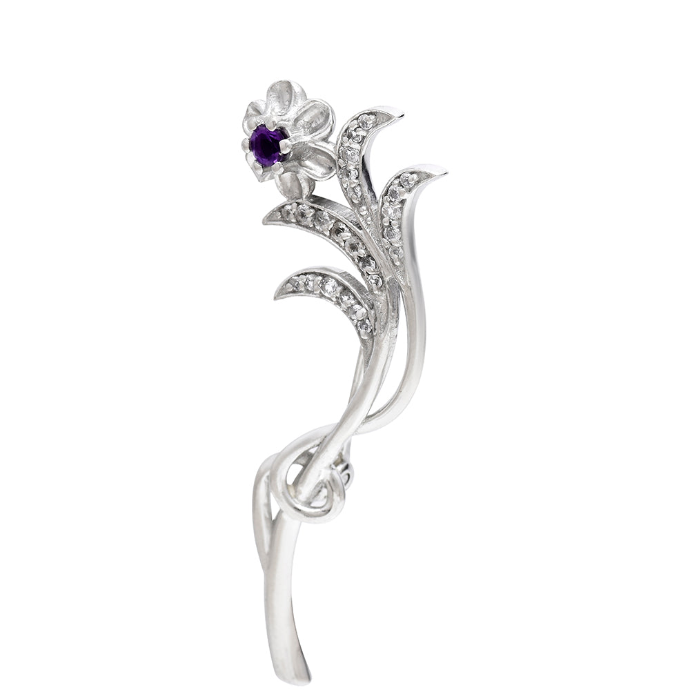 Silberbrosche mit marokkanischem Amethyst und weißem Topas