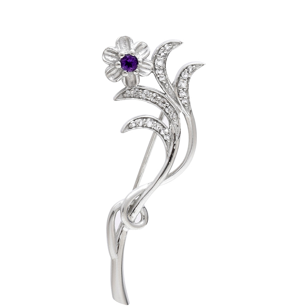 Silberbrosche mit marokkanischem Amethyst und weißem Topas 3 