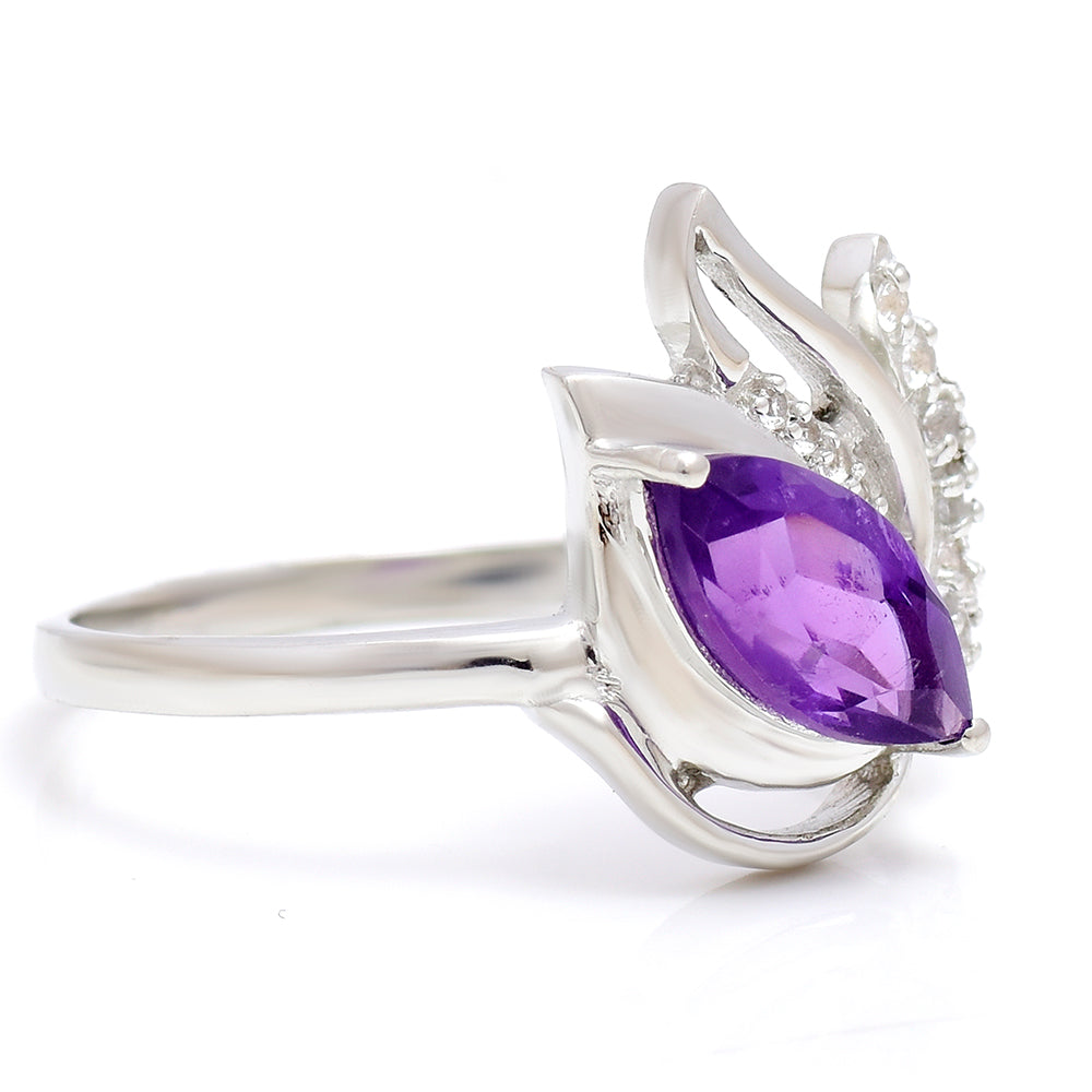 Silberring mit marokkanischem Amethyst und weißem Topas