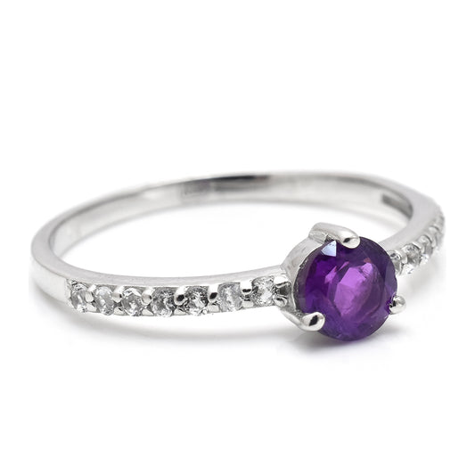 Goldplattierter Silberring mit marokkanischem Amethyst und weißem Topas