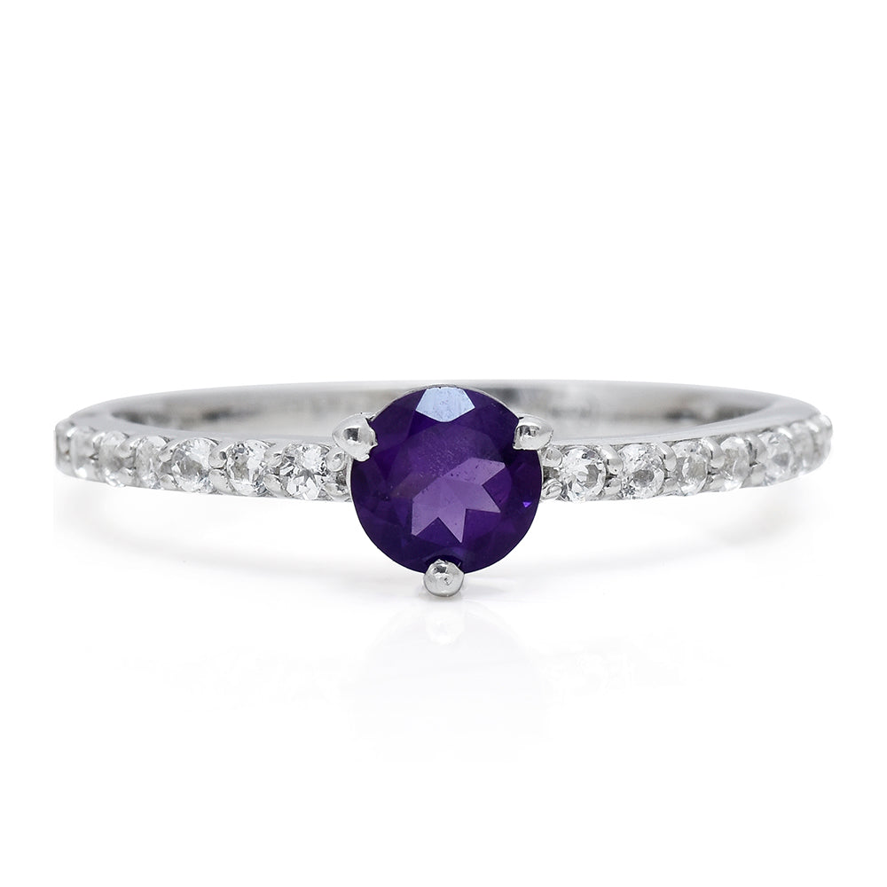 Goldplattierter Silberring mit marokkanischem Amethyst und weißem Topas 8 