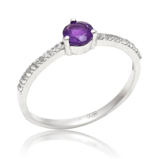 Goldplattierter Silberring mit marokkanischem Amethyst und weißem Topas