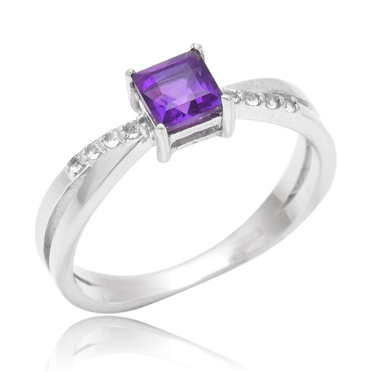Silberring mit marokkanischem Amethyst und weißem Topas