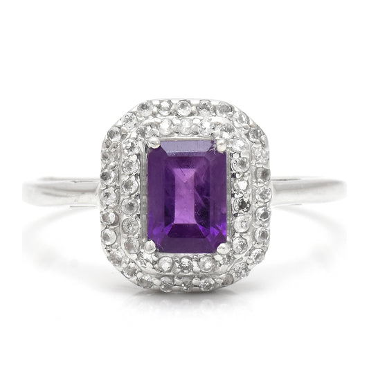 Silberring mit marokkanischem Amethyst und weißem Topas
