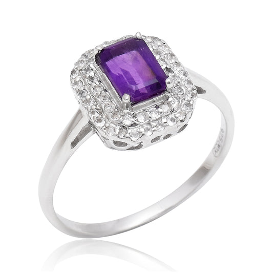 Silberring mit marokkanischem Amethyst und weißem Topas