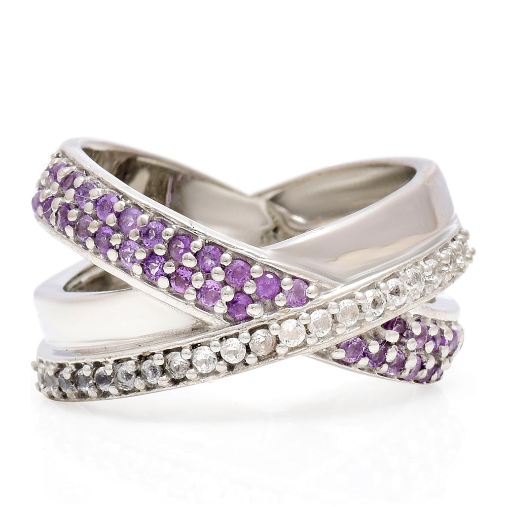 Silberring mit marokkanischem Amethyst und weißem Topas 1 