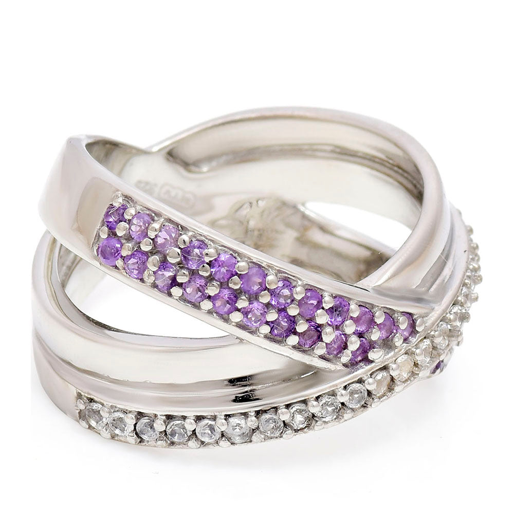 Silberring mit marokkanischem Amethyst und weißem Topas 2 