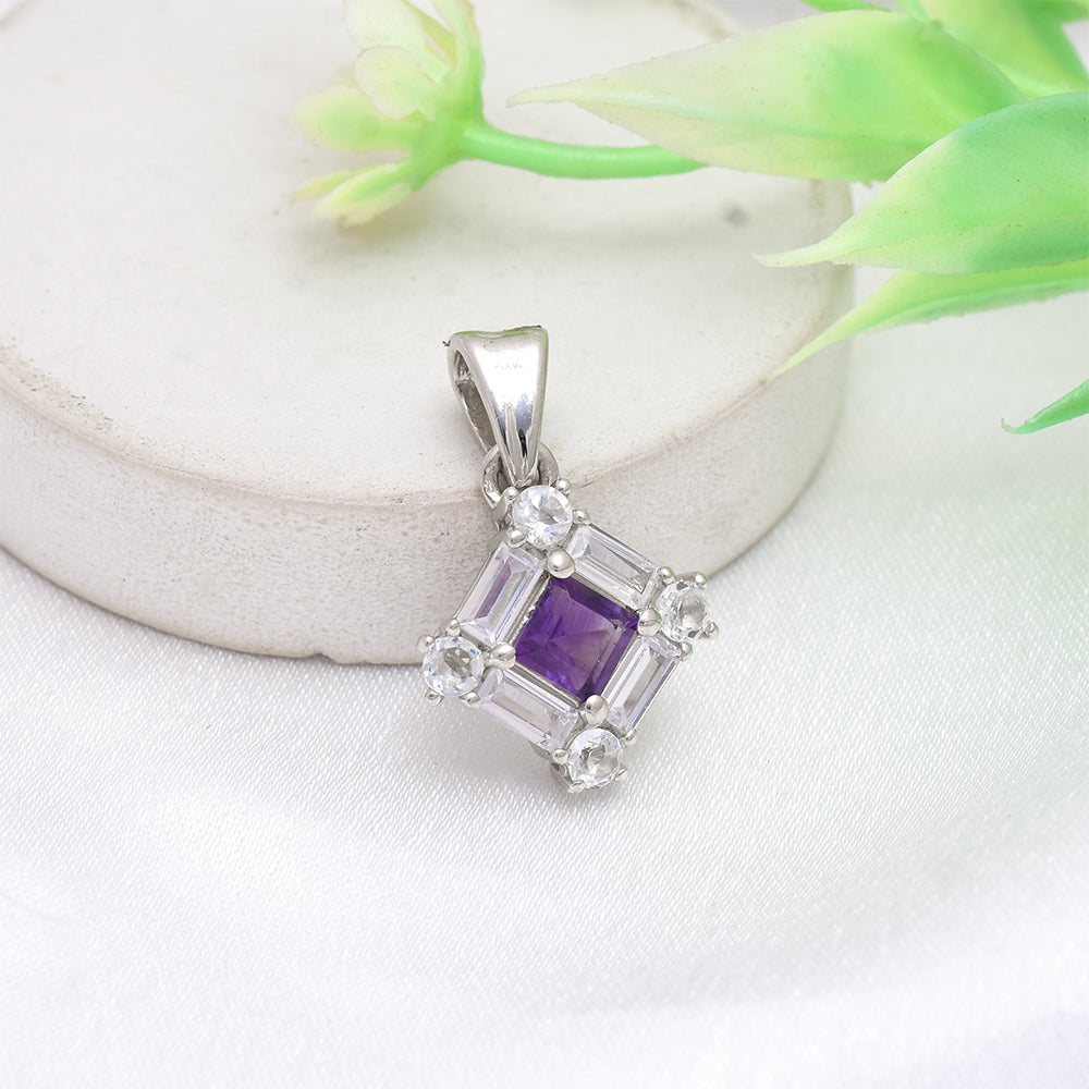 Silberanhänger mit marokkanischem Amethyst und weißem Topas