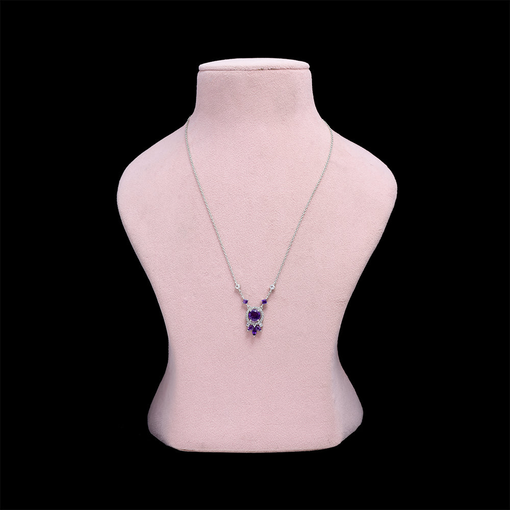 Silberhalskette mit marokkanischem Amethyst und weißem Topas