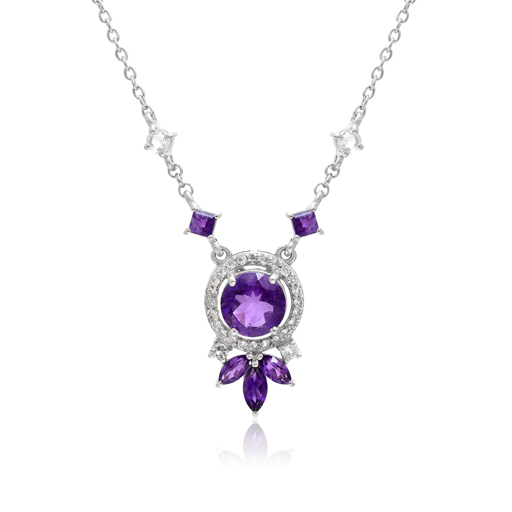 Silberhalskette mit marokkanischem Amethyst und weißem Topas 2 