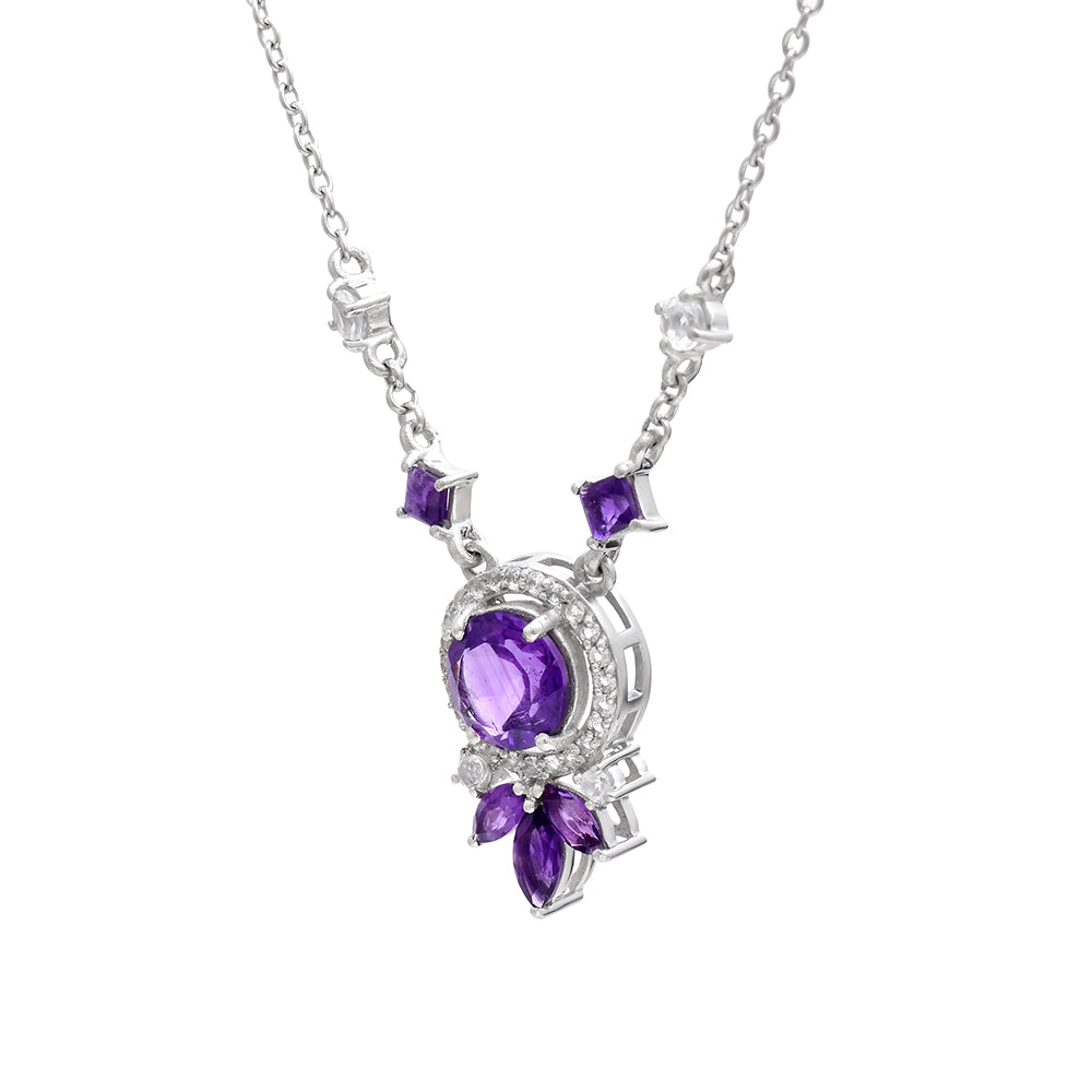 Silberhalskette mit marokkanischem Amethyst und weißem Topas 3 