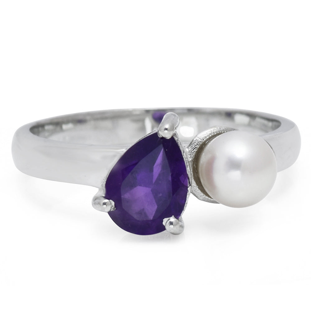 Silberring mit marokkanischem Amethyst und weißer Süßwasserperle 2 