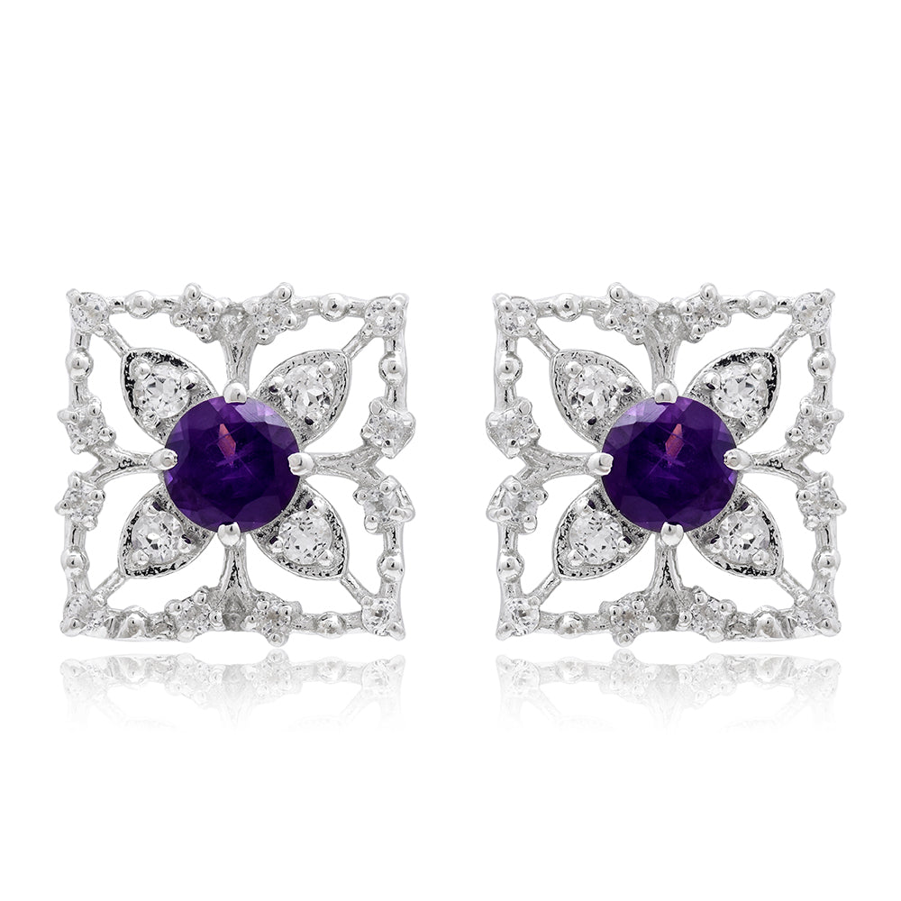 Silberohrringe mit marokkanischem Amethyst und weißem Topas 5 