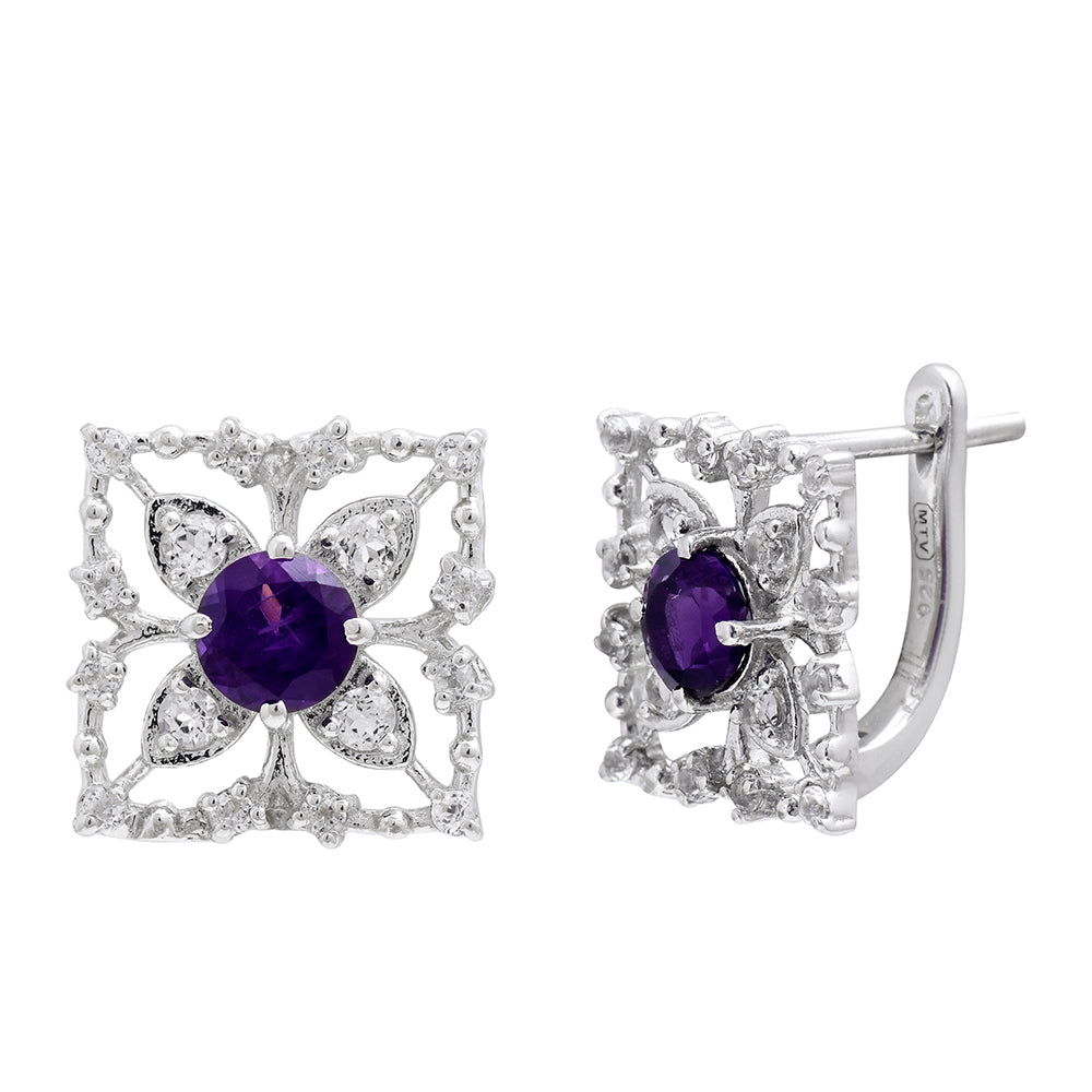 Silberohrringe mit marokkanischem Amethyst und weißem Topas 6 