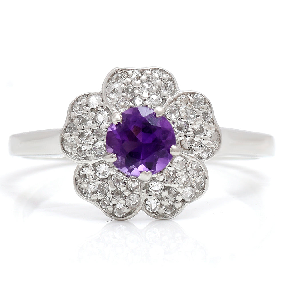 Silberring mit marokkanischem Amethyst und weißem Topas