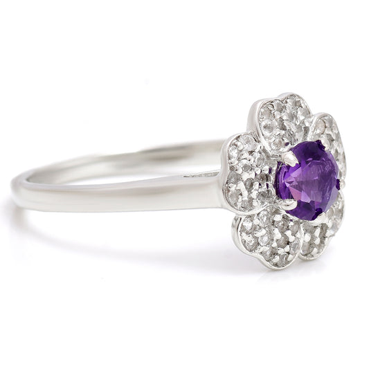 Silberring mit marokkanischem Amethyst und weißem Topas