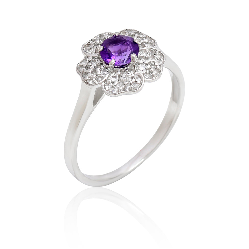 Silberring mit marokkanischem Amethyst und weißem Topas