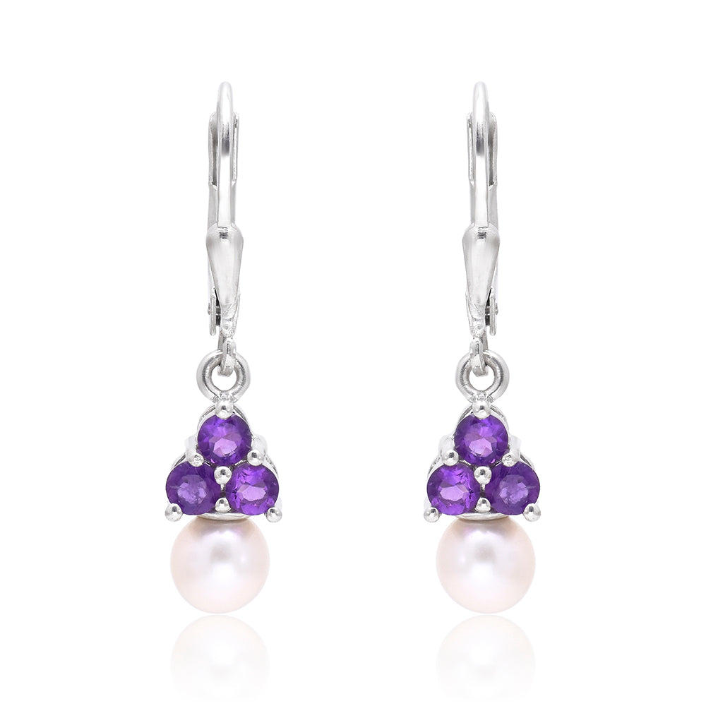 Silberohrringe mit marokkanischem Amethyst und weißer Süßwasserperle