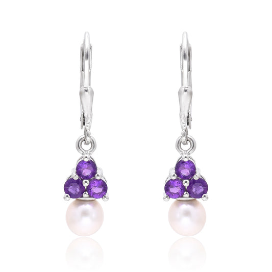Silberohrringe mit marokkanischem Amethyst und weißer Süßwasserperle