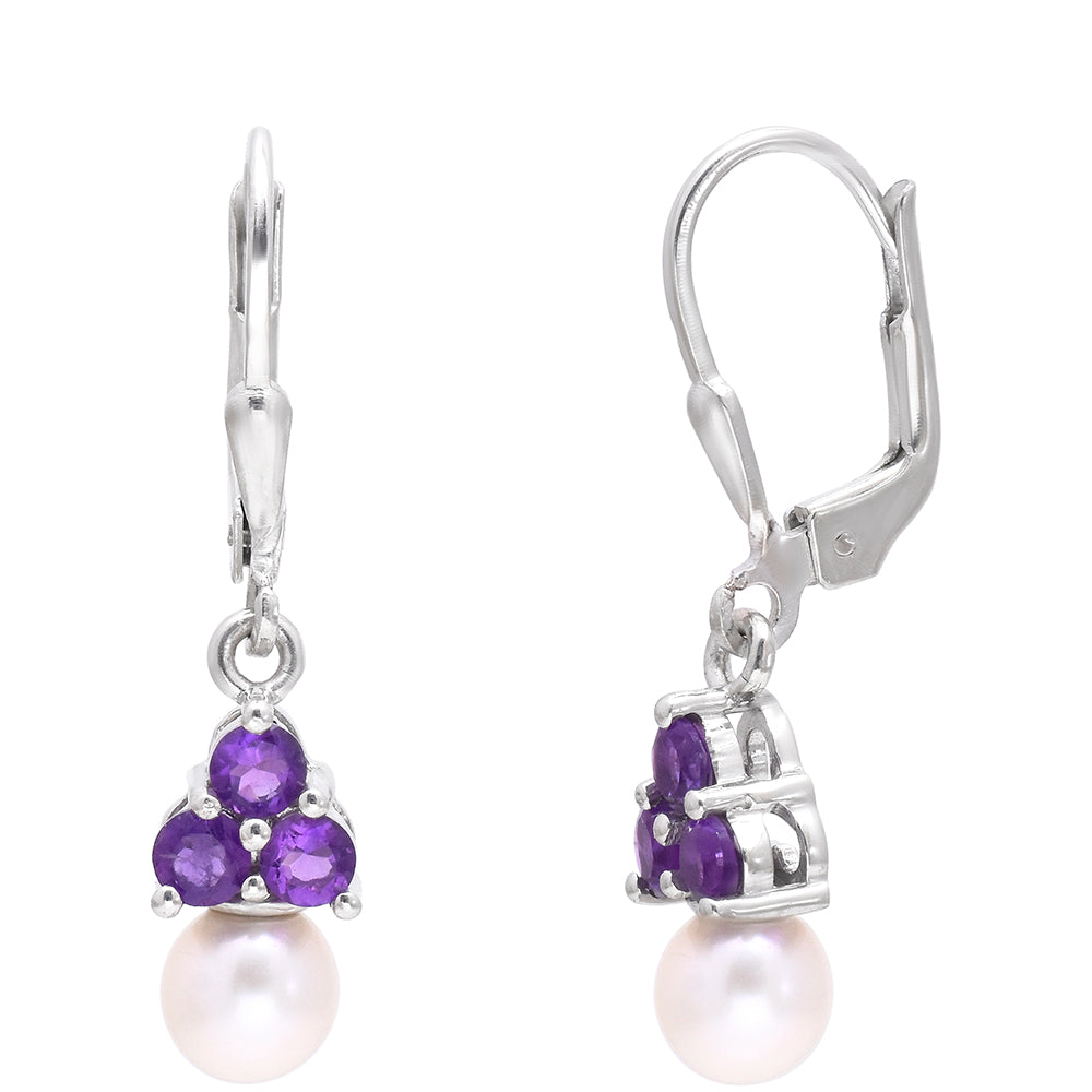 Silberohrringe mit marokkanischem Amethyst und weißer Süßwasserperle 3 