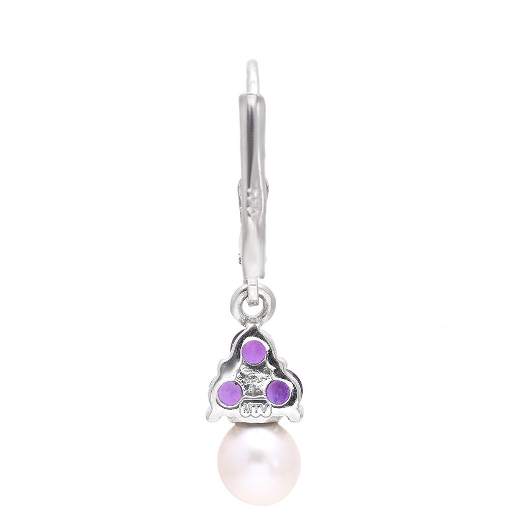 Silberohrringe mit marokkanischem Amethyst und weißer Süßwasserperle 5 