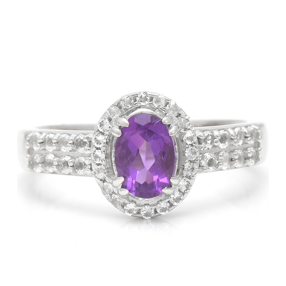 Silberring mit marokkanischem Amethyst und weißem Topas 2 