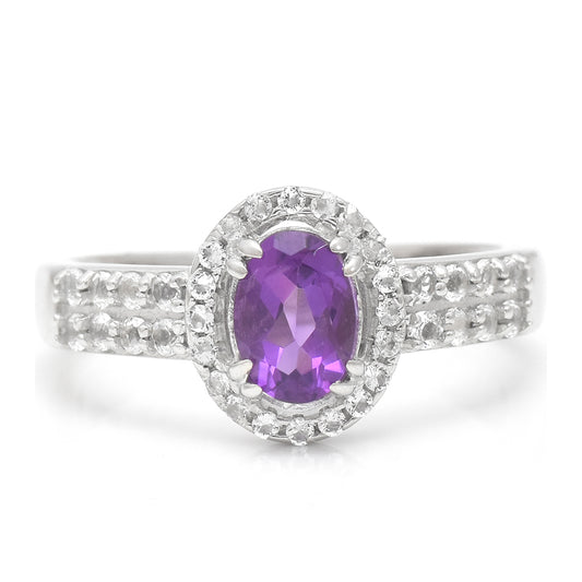 Silberring mit marokkanischem Amethyst und weißem Topas