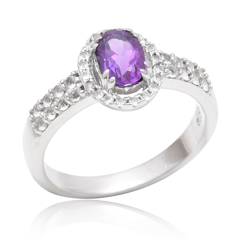 Silberring mit marokkanischem Amethyst und weißem Topas 1 