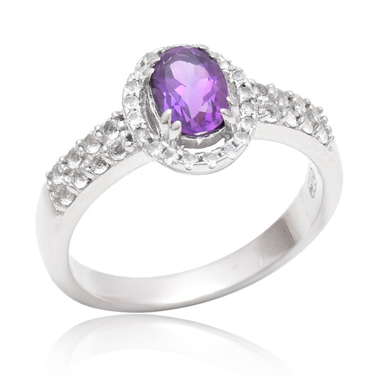 Silberring mit marokkanischem Amethyst und weißem Topas