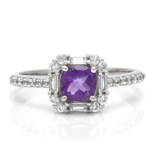 Silberring mit marokkanischem Amethyst und weißem Topas