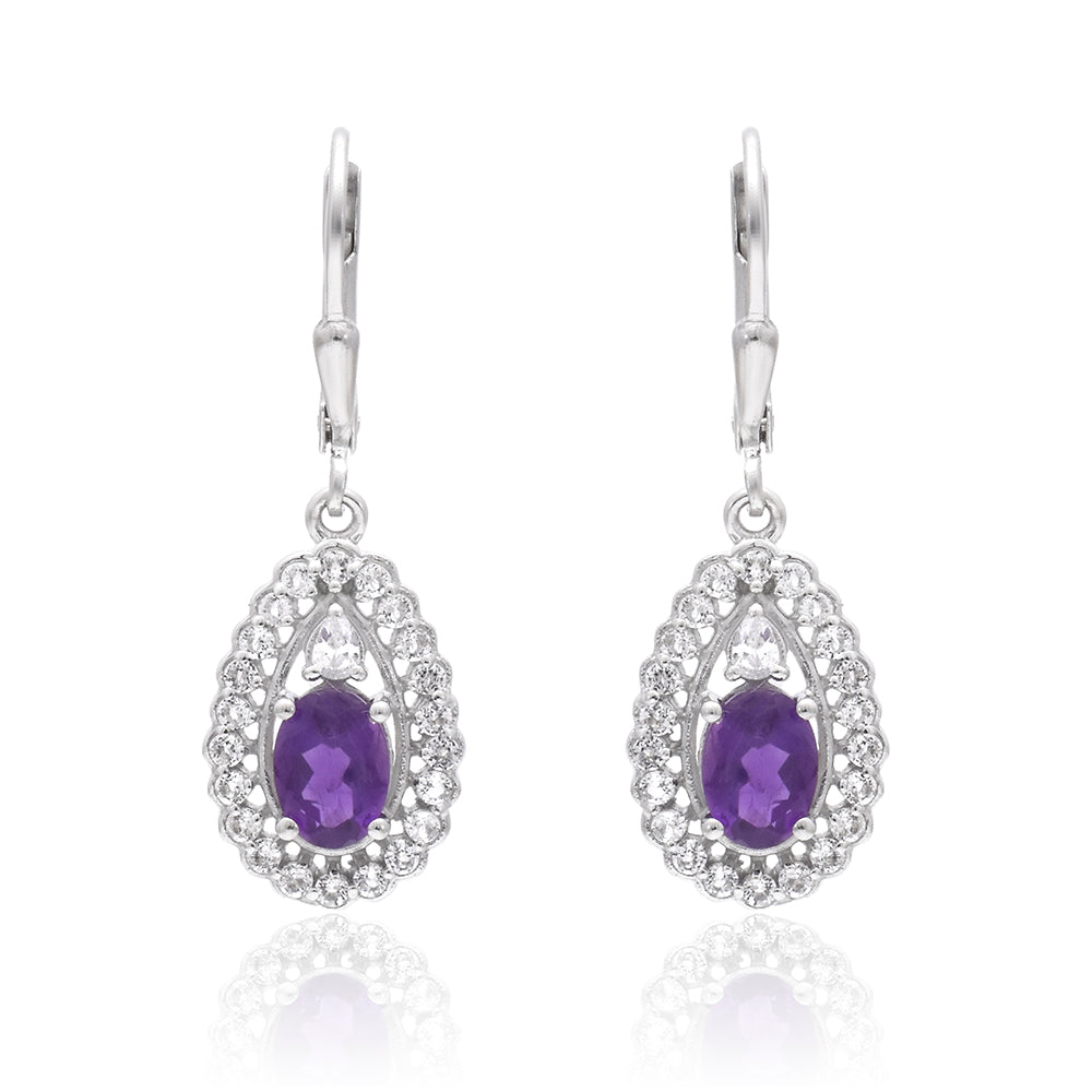 Silberohrringe mit marokkanischem Amethyst und weißem Topas 2 