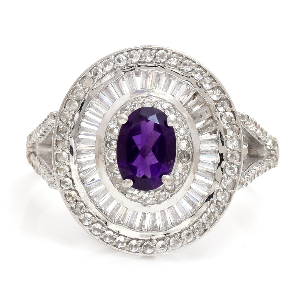 Silberring mit marokkanischem Amethyst und weißem Topas 1 