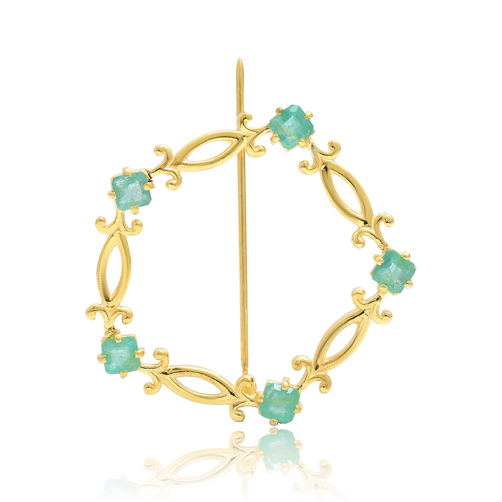 Goldplattierte Silberbrosche mit brasilianischem Smaragd 3 