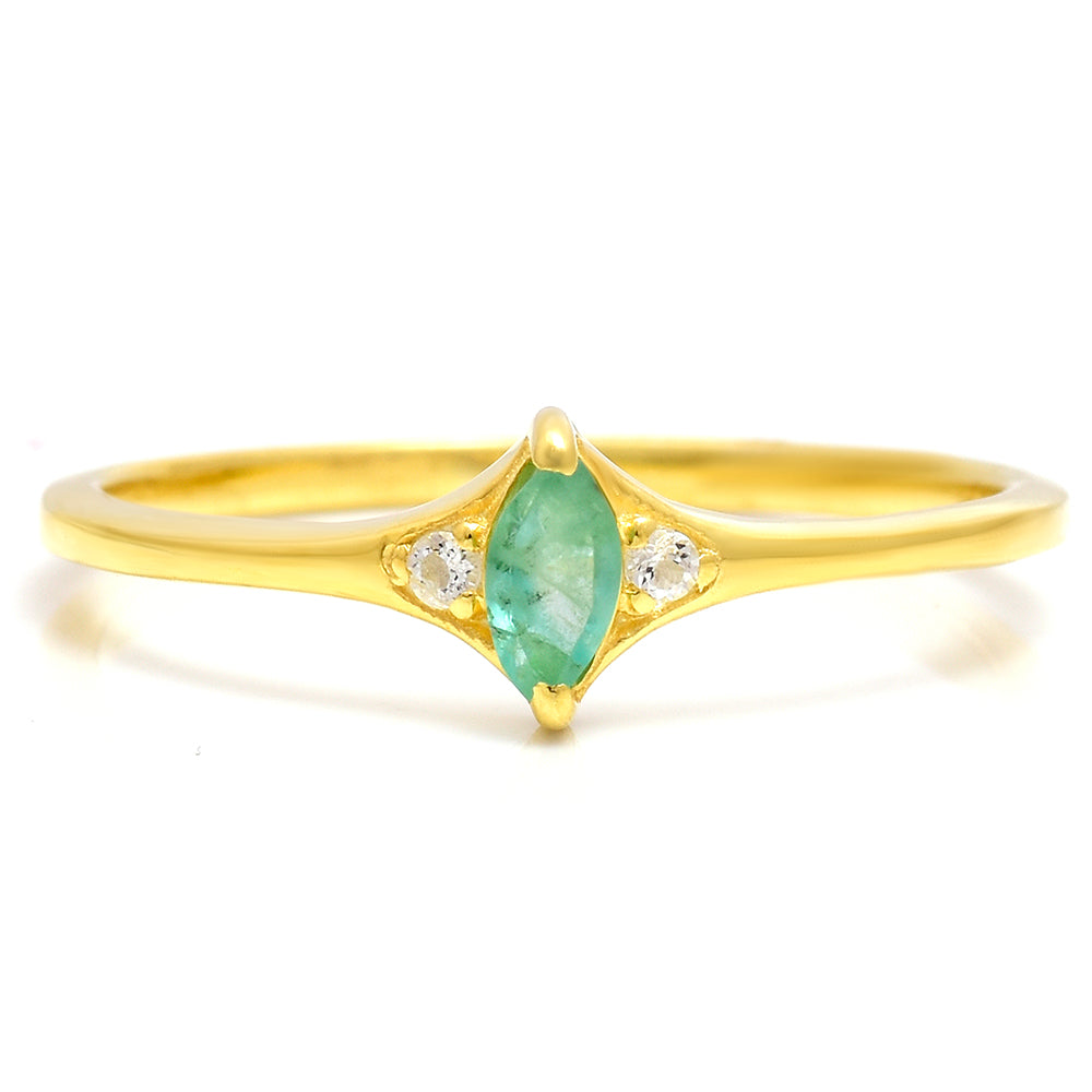 Goldplattierter Silberring mit brasilianischem Smaragd und weißem Topas 1 
