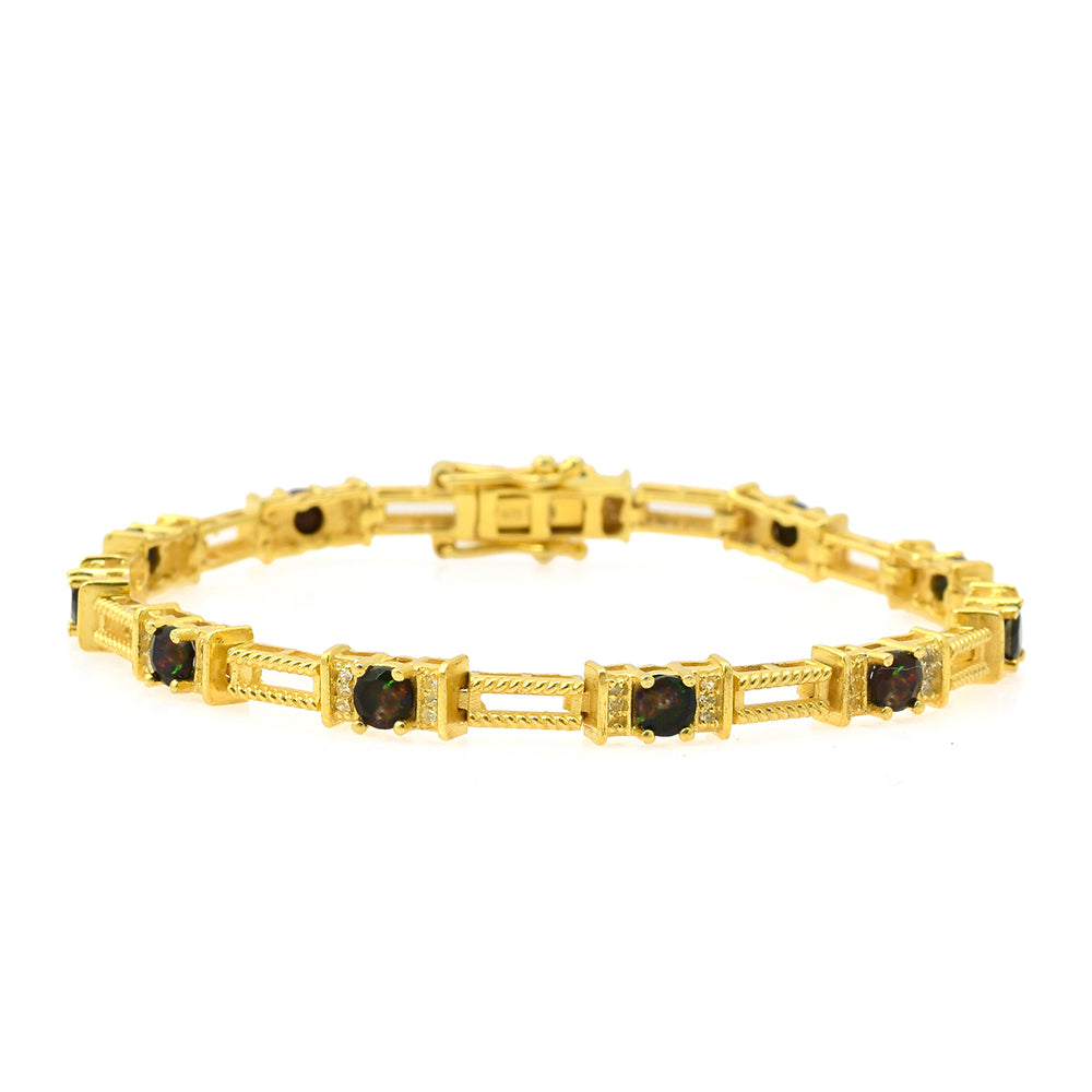 Goldplattiertes Silberarmband mit äthiopischem Opal aus Lega Dembi und weißem Topas