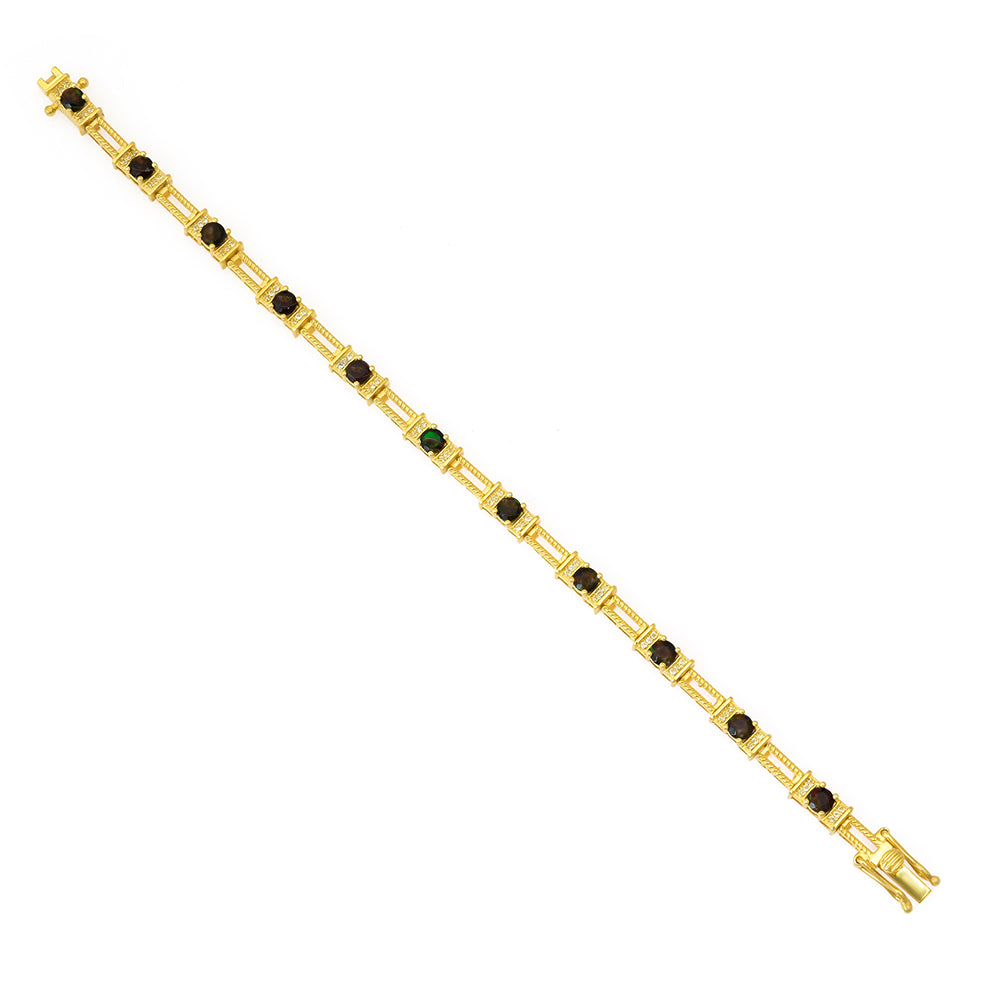 Goldplattiertes Silberarmband mit äthiopischem Opal aus Lega Dembi und weißem Topas