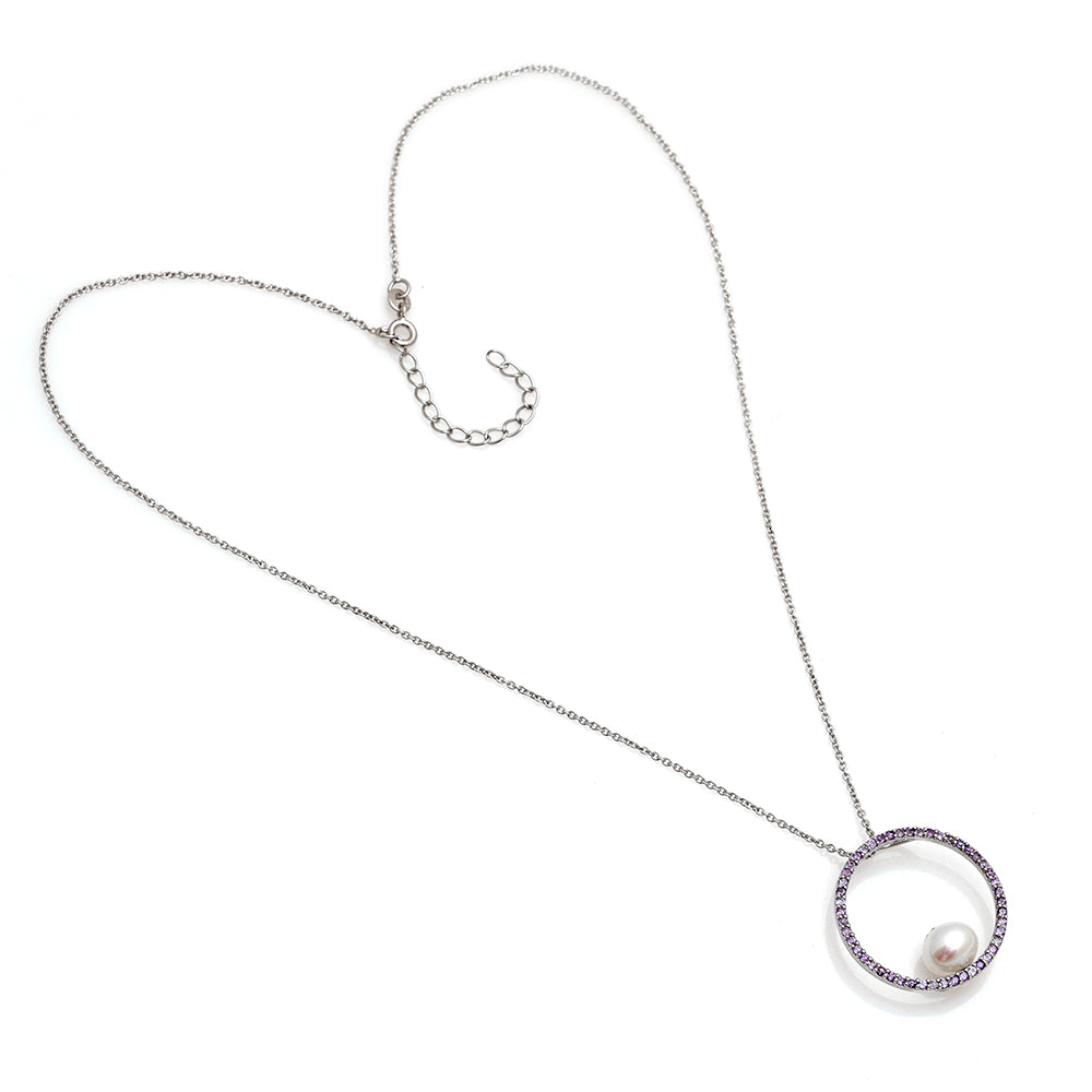 Silberanhänger mit brasilianischem Amethyst und weißer Süßwasserperle