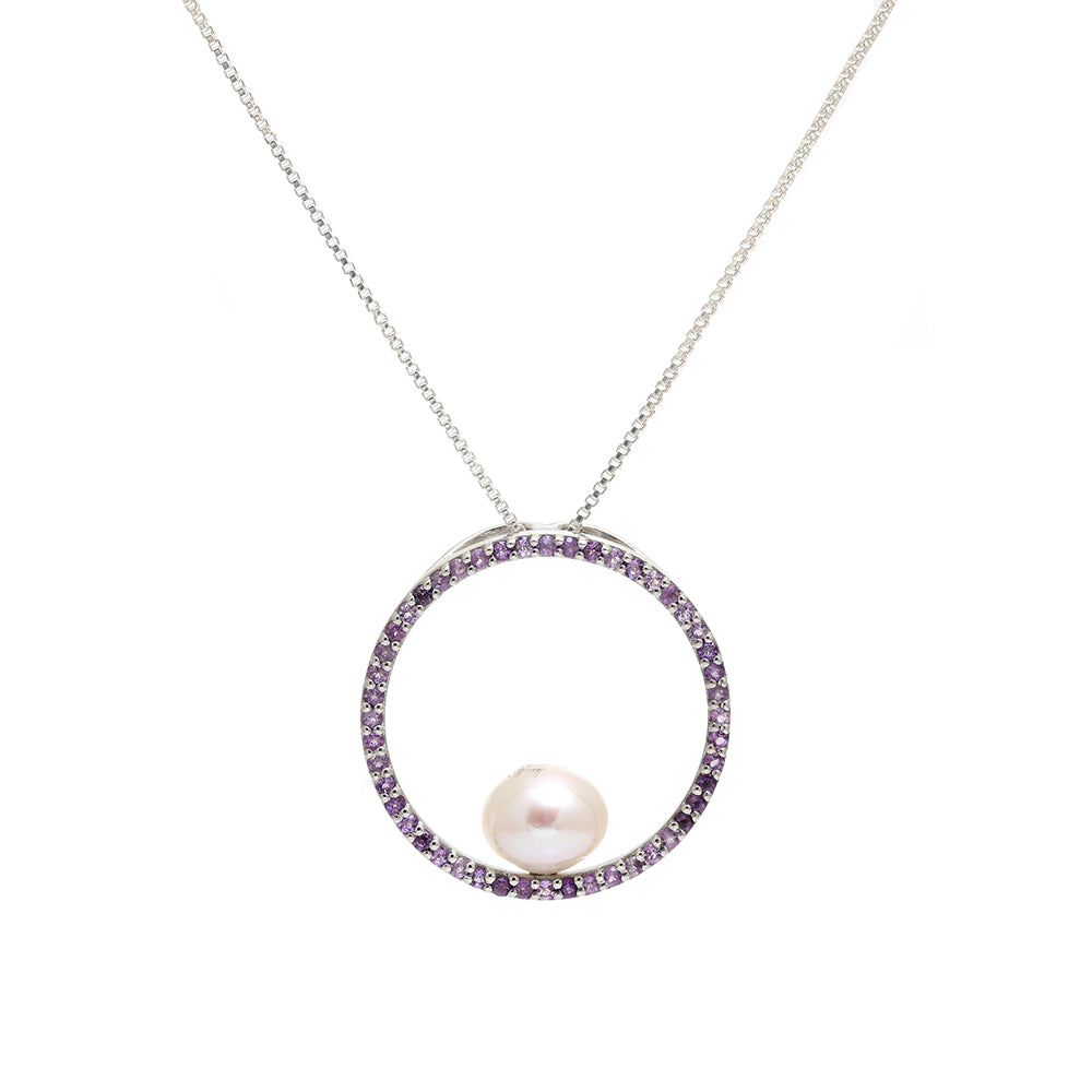 Silberanhänger mit brasilianischem Amethyst und weißer Süßwasserperle